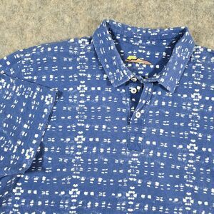 Orvis Batik Print Polo Shirt Mens XL Spotted Blue and White Short Sleeve Peru